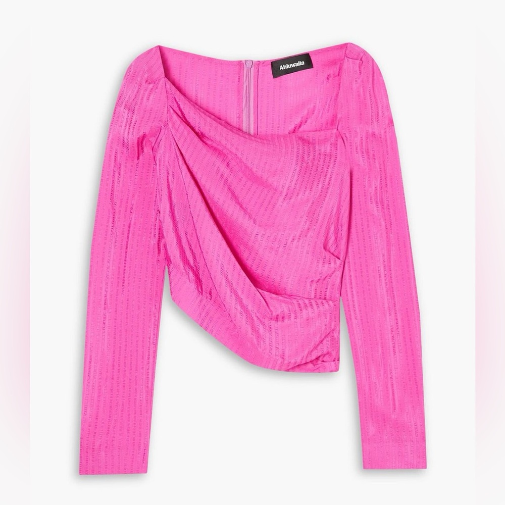 AHLUWALIA Caprice Asymmetric Gathered Satin - Jacquard Top